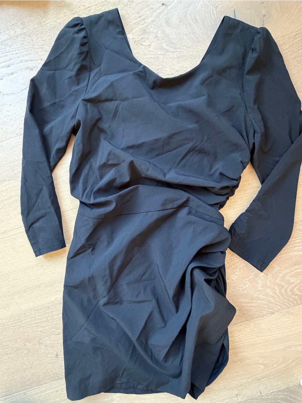Classic Black Long Sleeve Dress with Subtle Gather